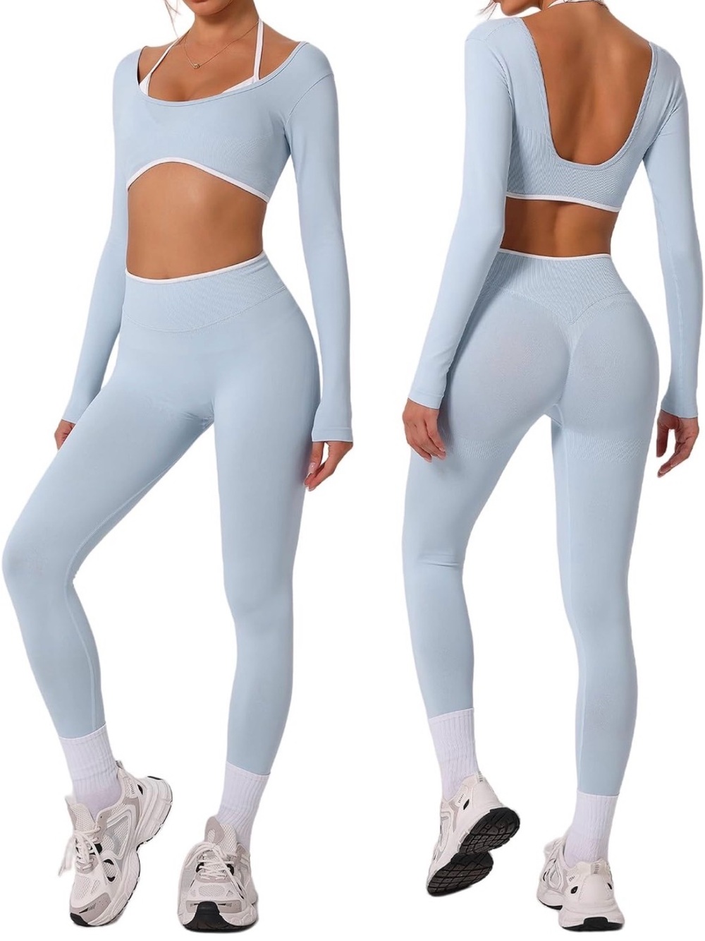 Light Blue High-Waist Seamless Leggings for Women
